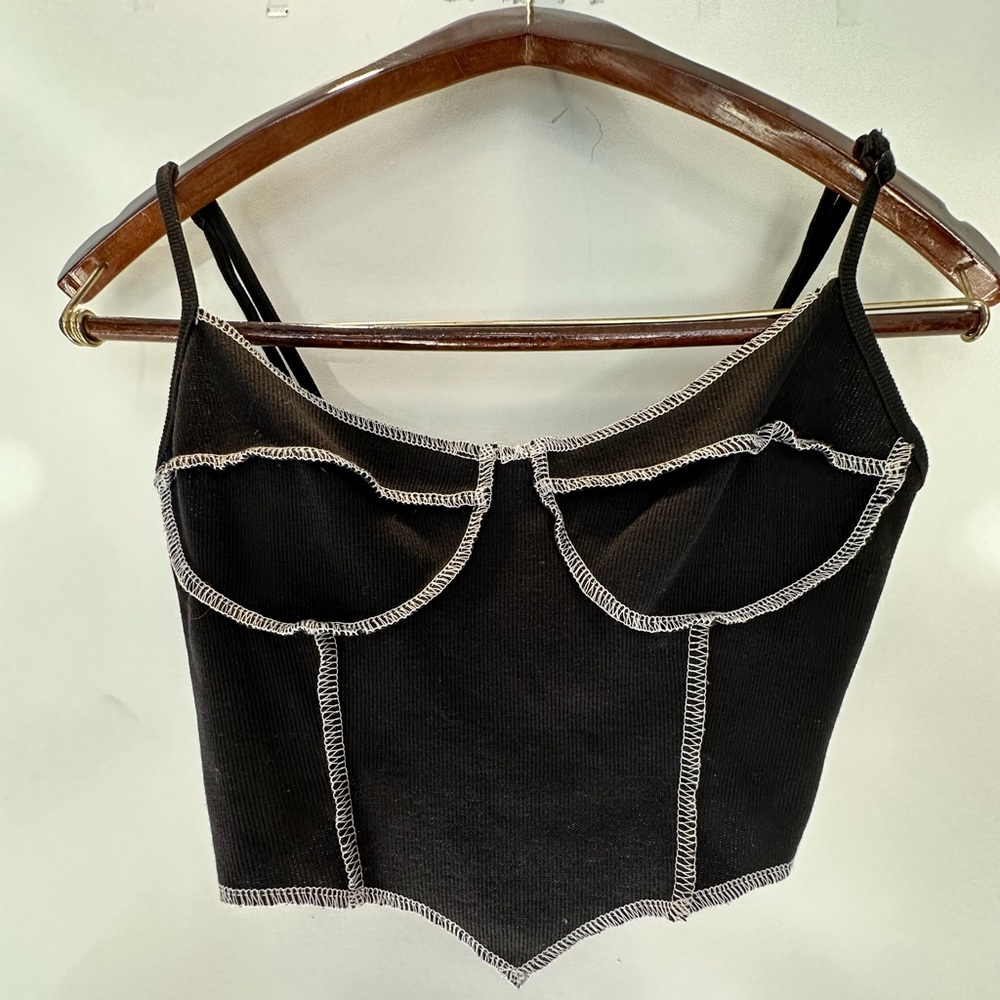 Casual Contrast Stitch Asymmetrical Hem Spaghetti Strap Corset Top